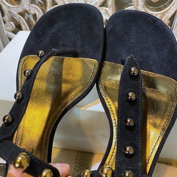 Lanvin black suede saddles golden heel 38 - Picture 7 of 9